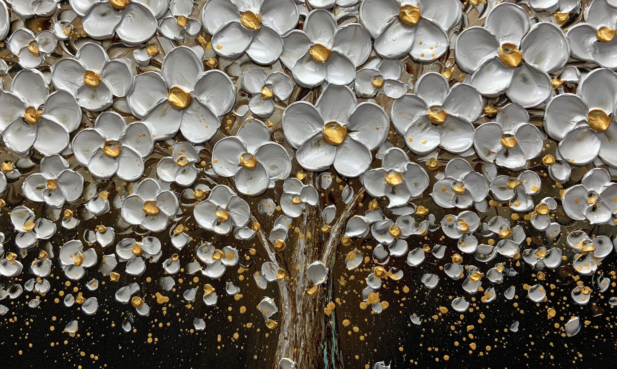 Golden Glow – Black and Gold Flower Tree Floral Painting | Modern Luxury Botanical Bedroom & Living Room Art