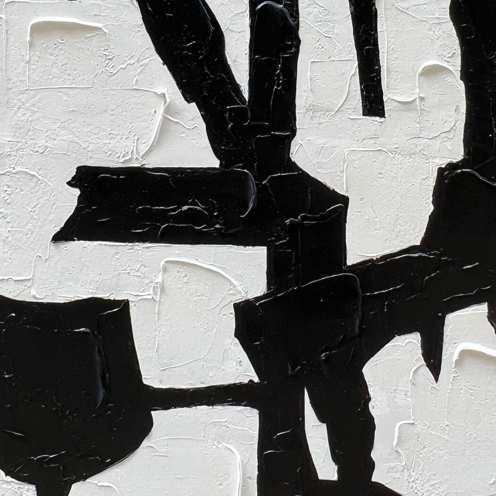 Urban Symbol – Bold Black and White Abstract Relief Texture Painting | Bold Abstract Palette Knife Living Room Art