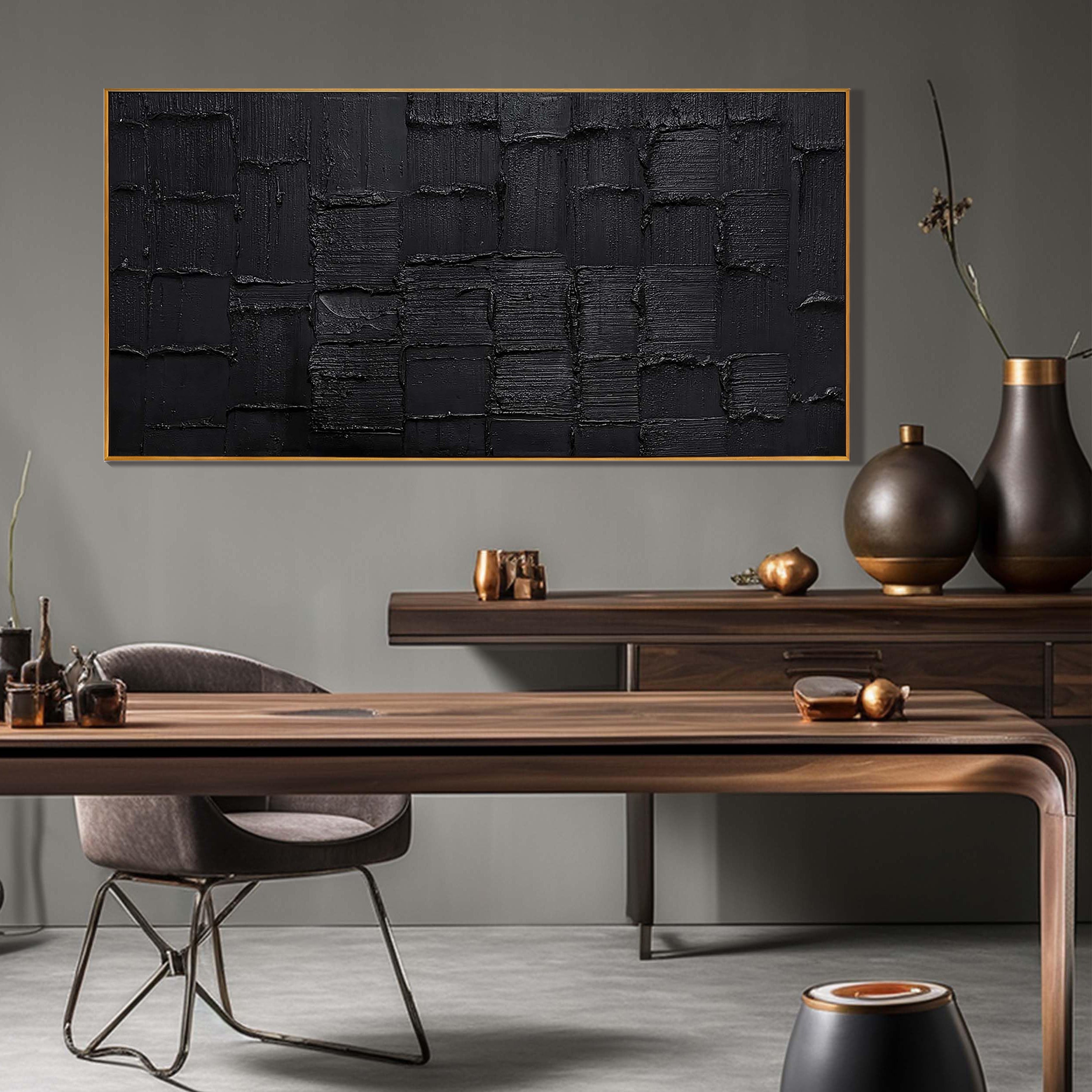 Onyx Matrix – Modern Obsidian Plaster Relief Texture Painting | Modern Industrial Plaster Home Office & Living Room Art