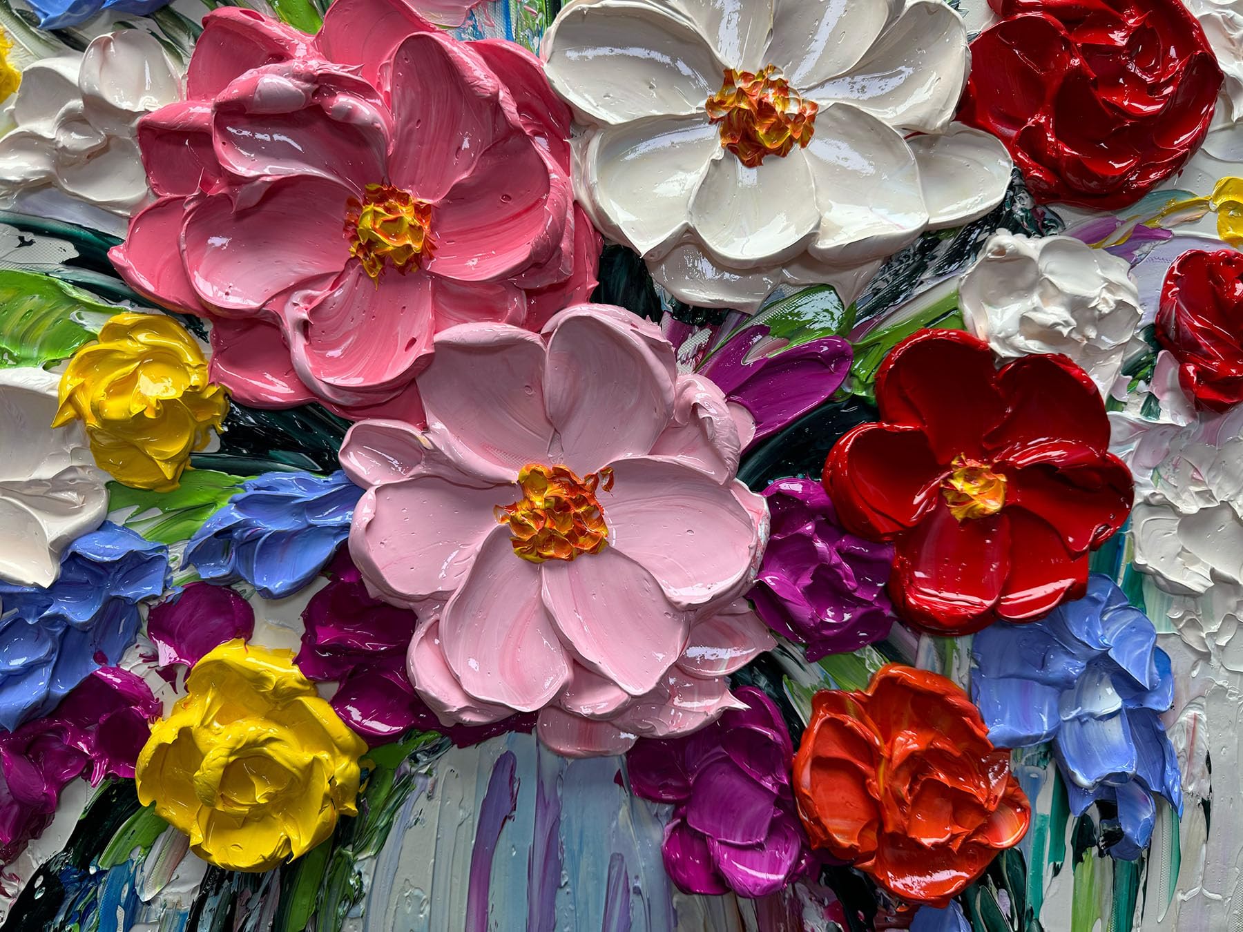 Poetry of Blooms – Modern Impasto Floral Art | Healing Multicolored Living Room & Dining Wall Decor