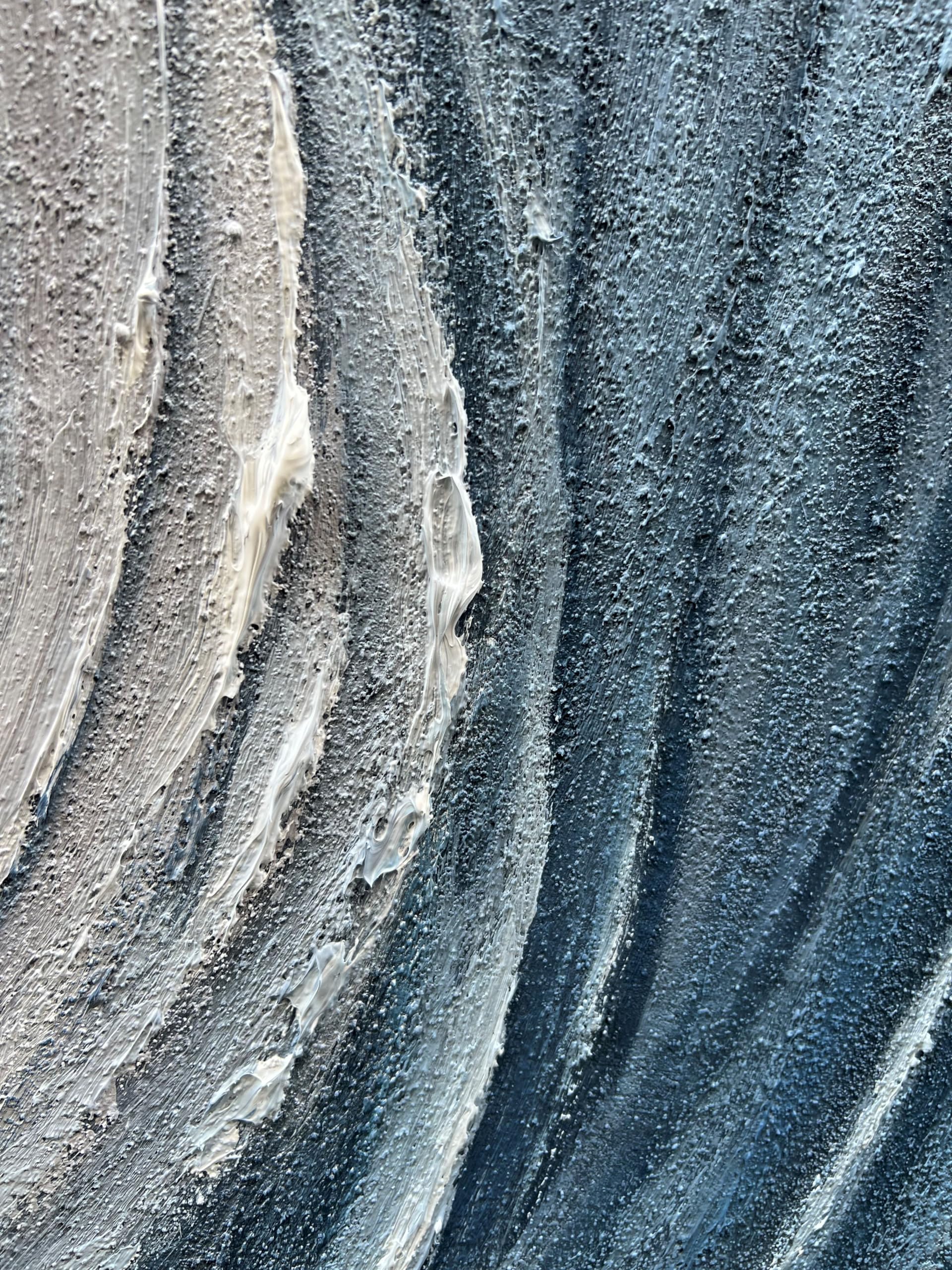 GLACIAL FLOW: Texture Wall Art, Hand-Painted Deep Blue and White Plaster Effect Relief 3D Heavy Texture Studio Art
