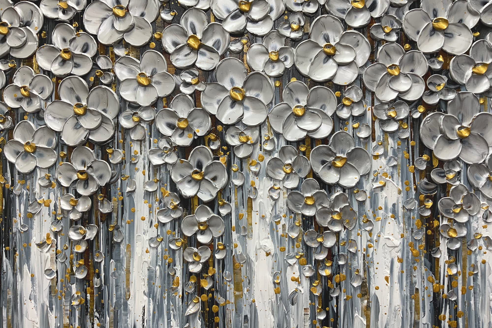 Silver Bloom – Luxury Blossom Relief Floral Painting | Contemporary Botanical Bedroom & Living Room Art