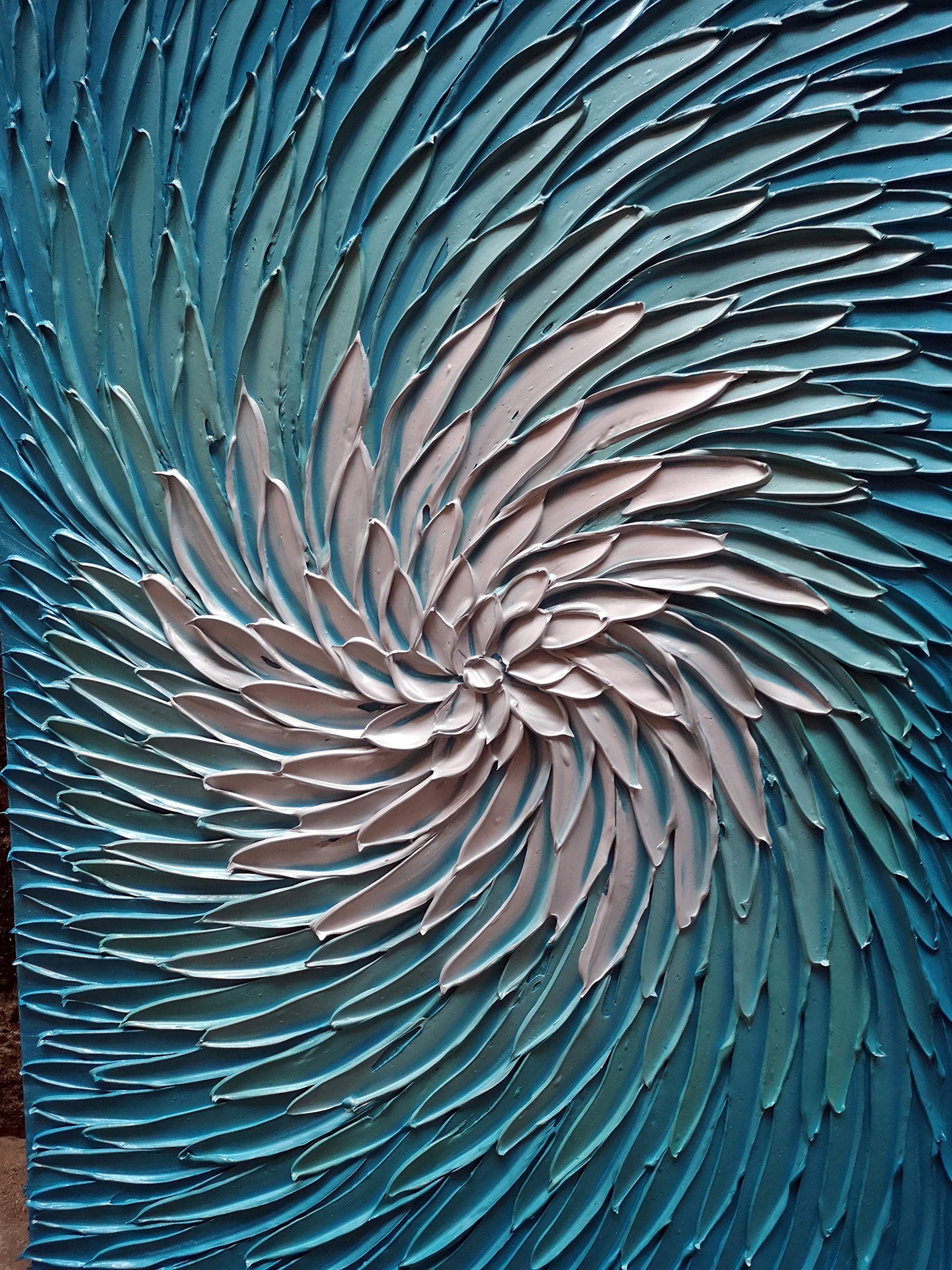 The Ocean Vortex – Modern Teal & Ivory Heavy Impasto Painting | Abstract Coastal Minimalist Hallway Art