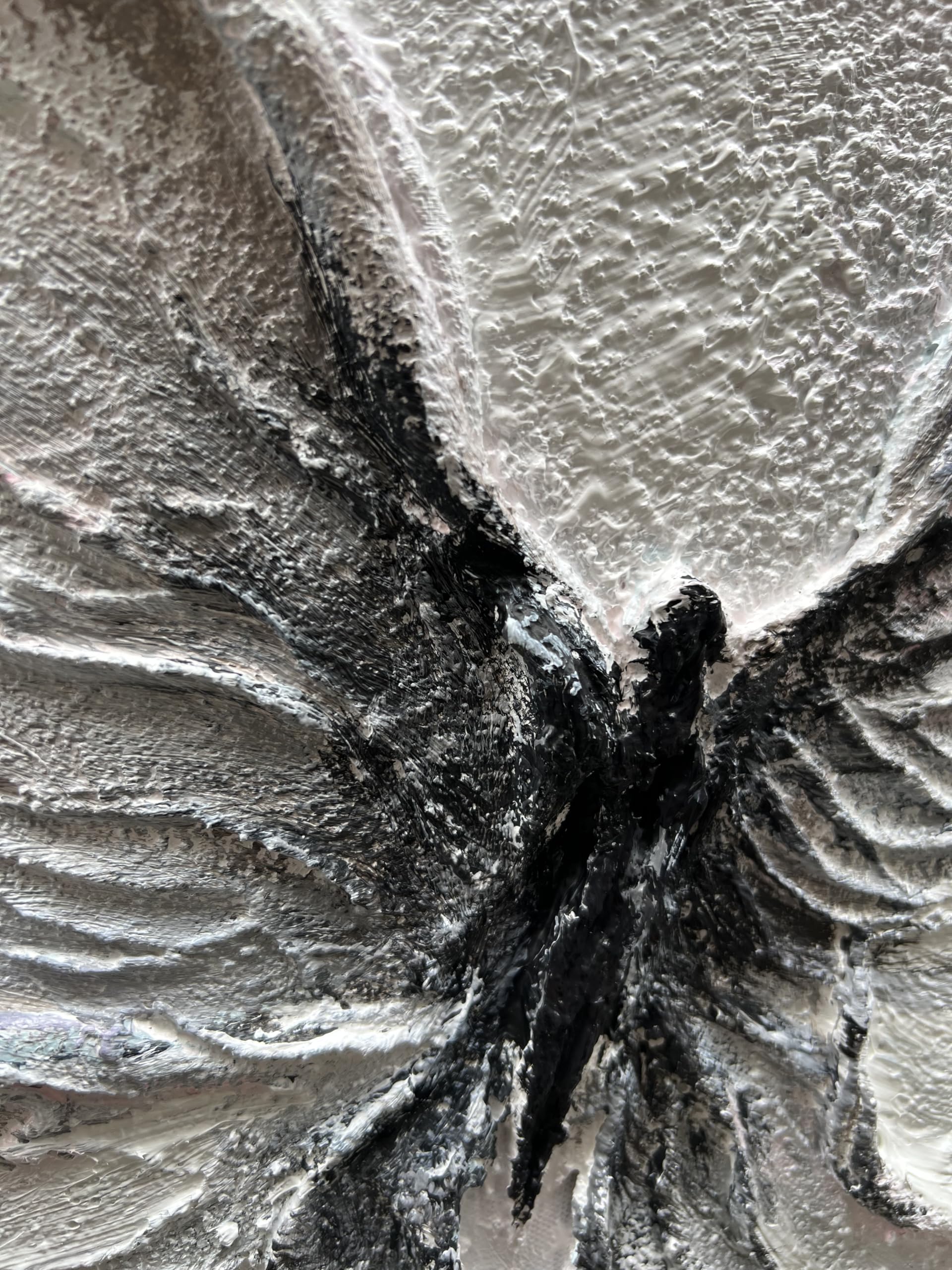 Gossamer Wings – White Plaster Animal Relief Texture Painting | Contemporary Plaster Texture Living Room & Office Art