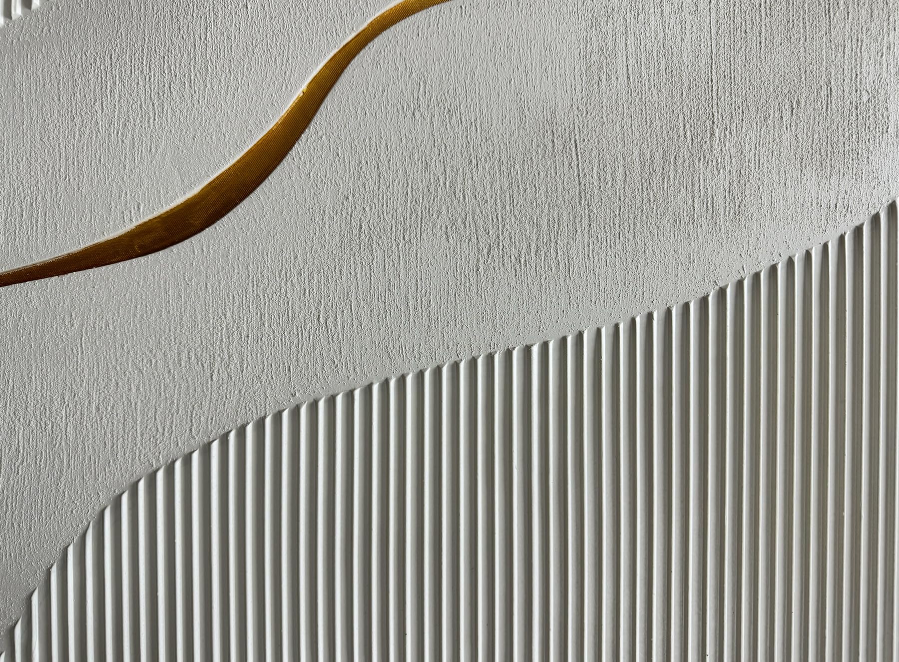 Vein of Gold – Wabi-Sabi White Textured Abstract Art with Gold Line | Modern Luxury Living Room Art