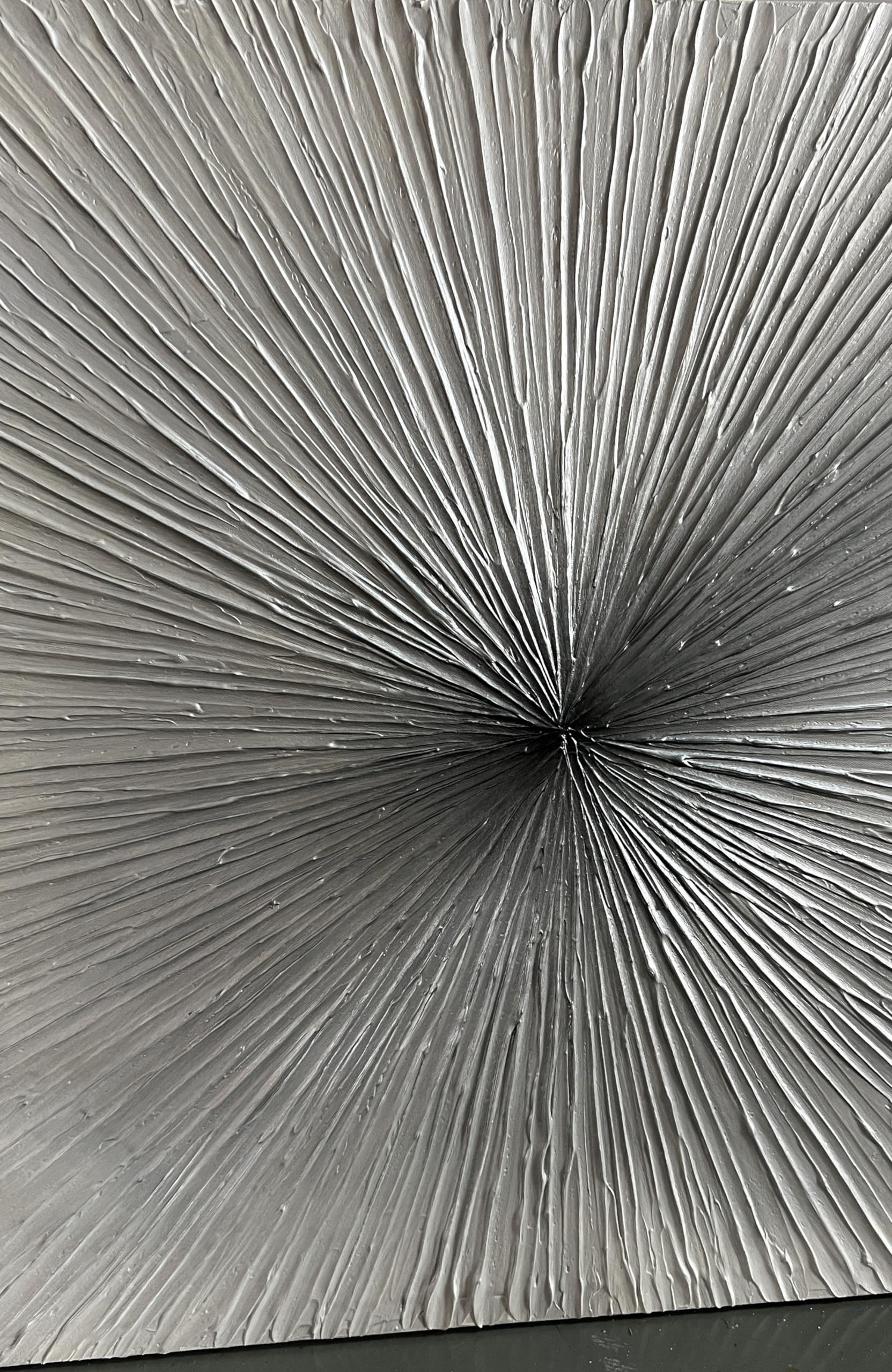 Silver Radiance – Textured Silver Gray Linear Abstract Painting | Modern Minimalist Living Room Wall Art