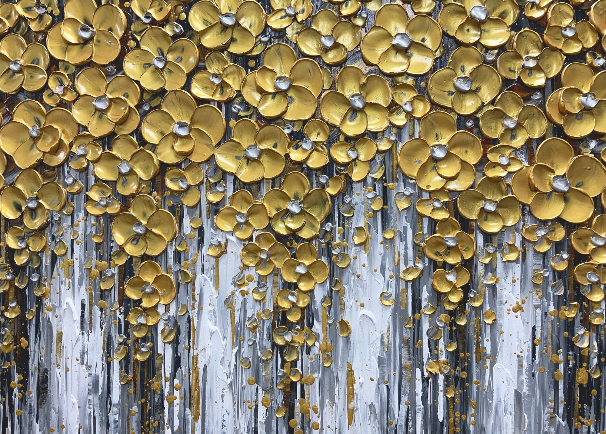 Golden Symphony – Modern 3D Relief Floral Oil Painting | Luxury Heavy Impasto Living Room Art