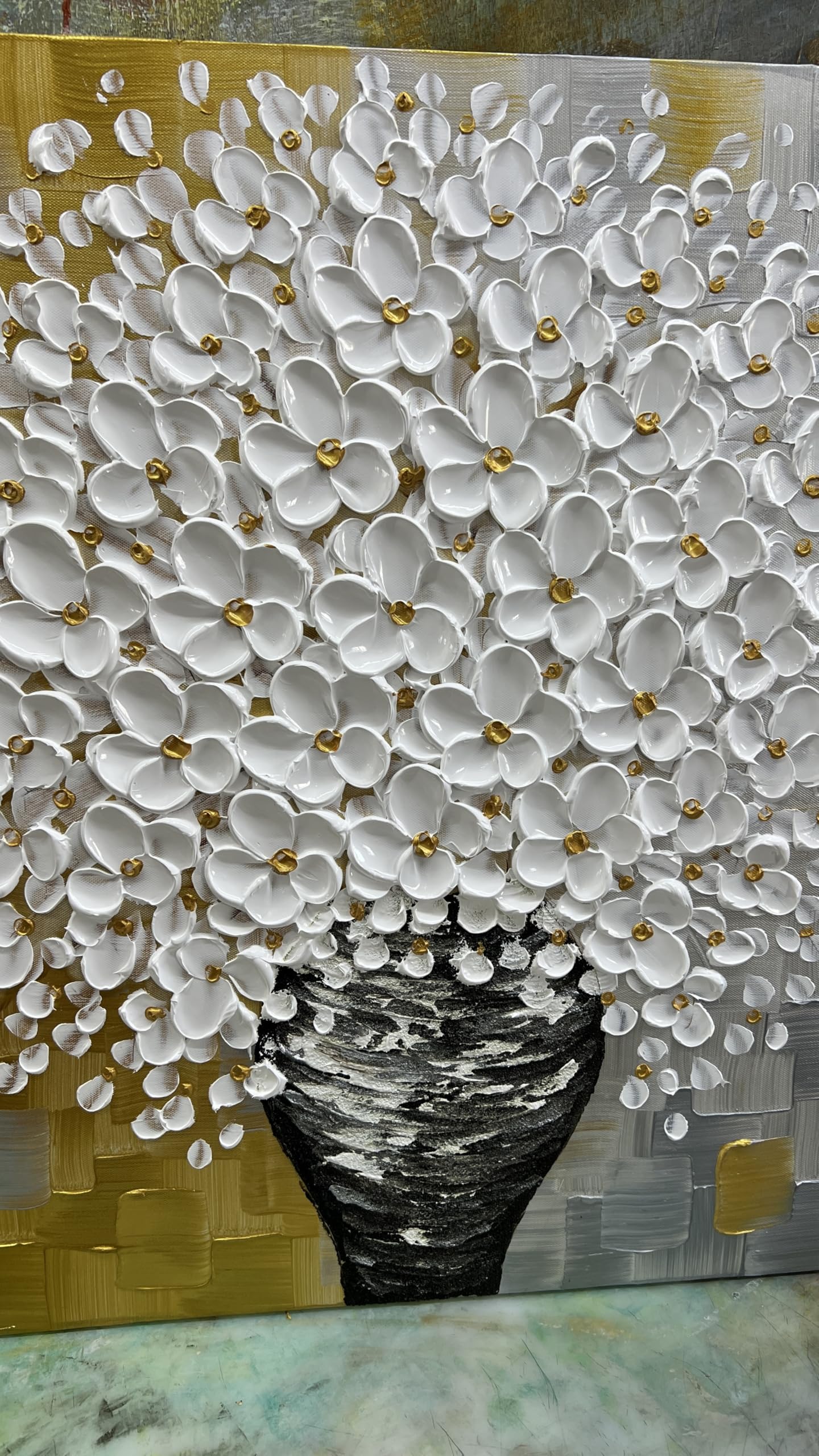 Golden Harvest – Luxury Gold and Grey Floral Relief Floral Painting | Modern Luxury Botanical Bedroom & Living Room Art