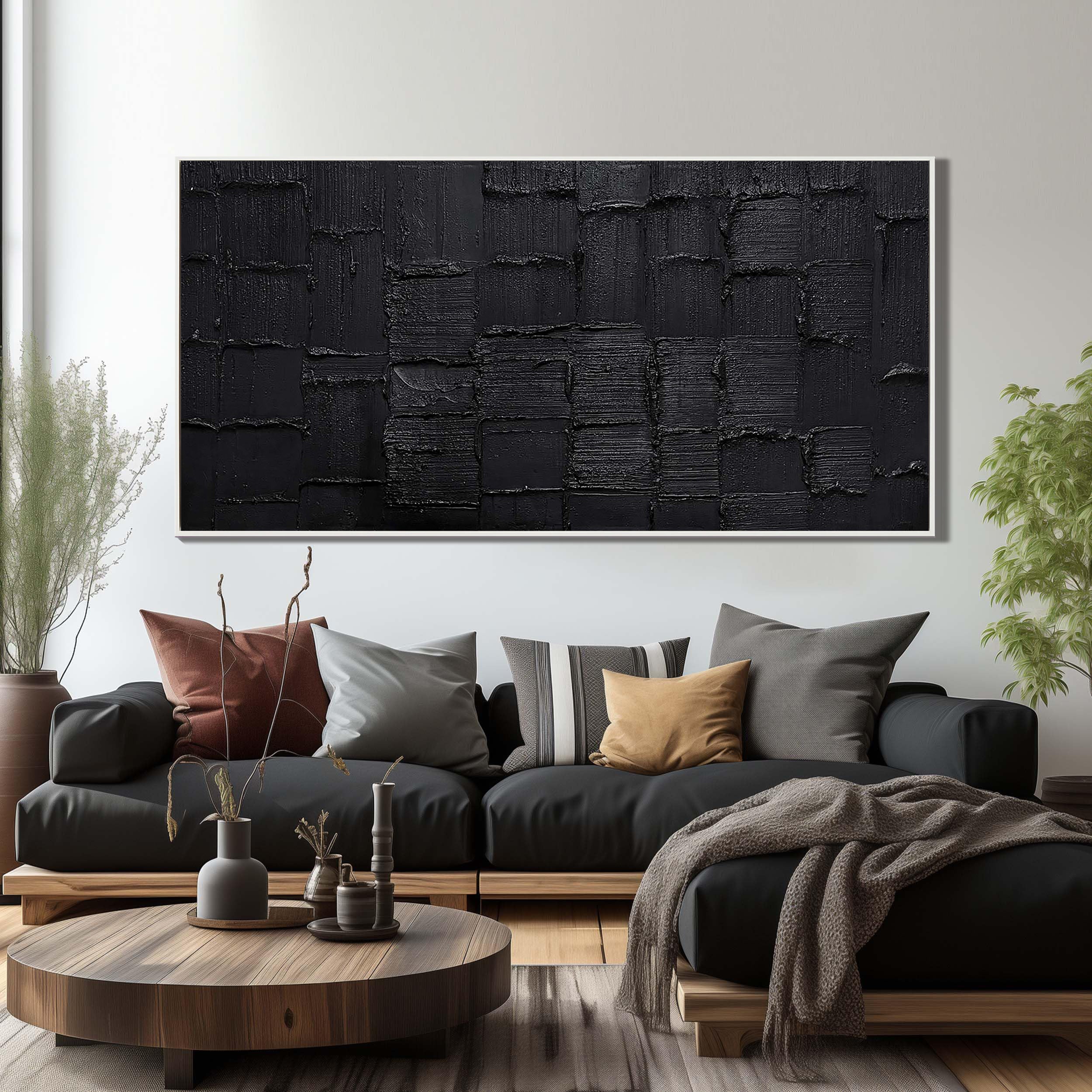 Onyx Matrix – Modern Obsidian Plaster Relief Texture Painting | Modern Industrial Plaster Home Office & Living Room Art