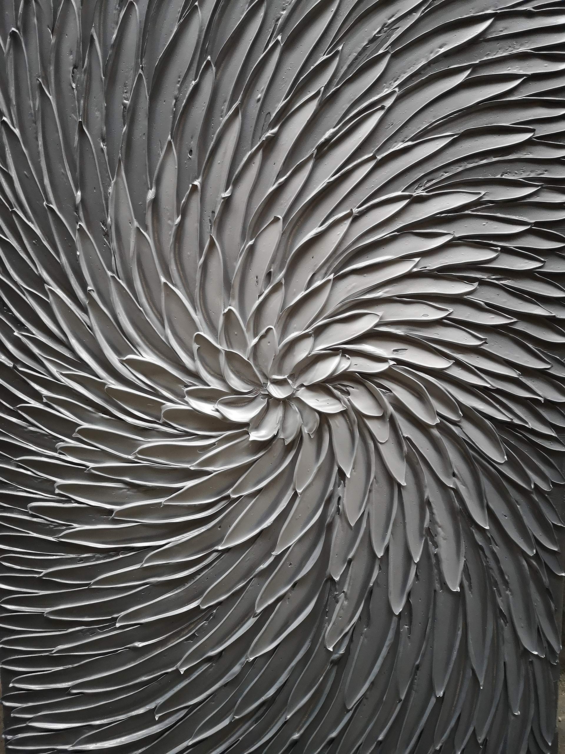 Silver Cyclone – Modern Architectural Gray Heavy Impasto Painting | Luxury Minimalist HallwayArt
