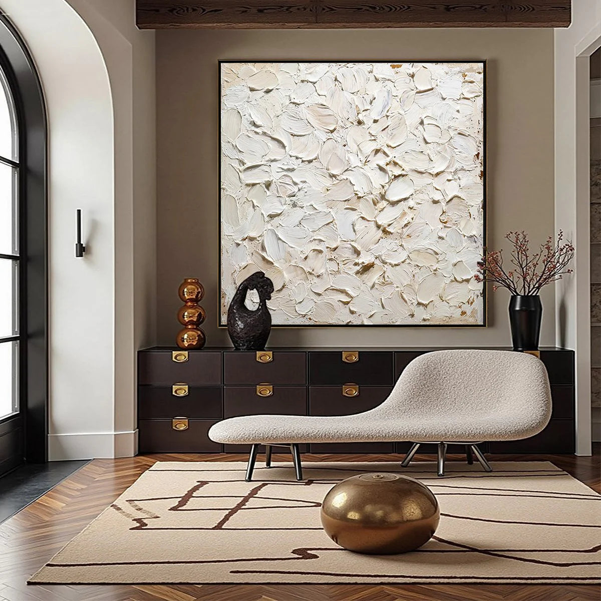 Oatmeal Cloud – Hand-Painted Neutral Beige All-Over 3D Impasto Palette Knife Texture Painting | Modern Abstract Living Room & Office Art