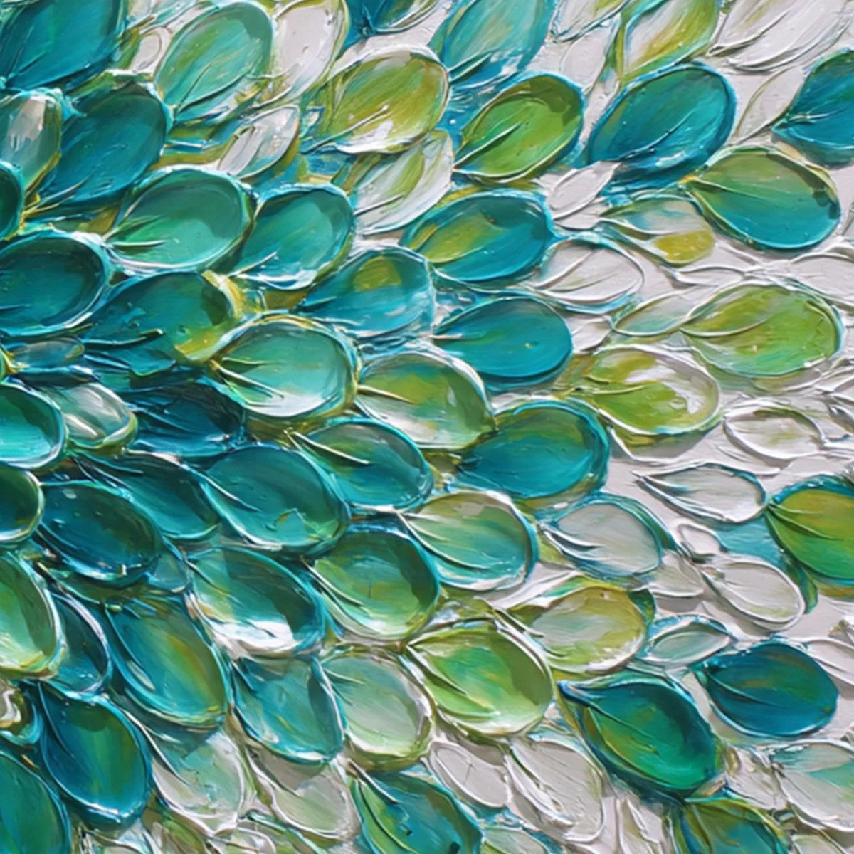 Emerald Rhythm – Modern Impasto Abstract Oil Painting | Textured Floral Panorama Living Room Art