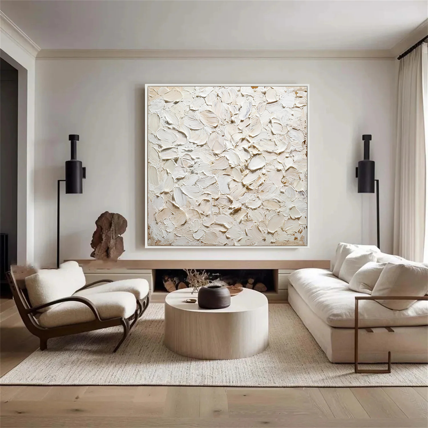 Oatmeal Cloud – Hand-Painted Neutral Beige All-Over 3D Impasto Palette Knife Texture Painting | Modern Abstract Living Room & Office Art