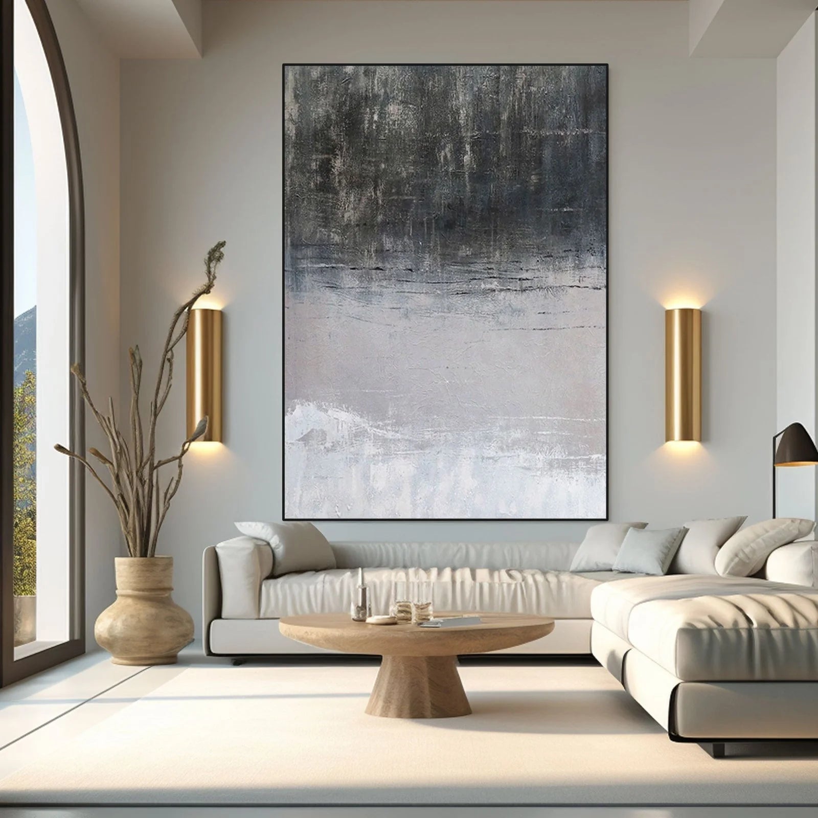 Grey Echo – Minimalist Textured Monochromatic Canvas Wabi-Sabi Painting | Japandi Wabi-Sabi Living Room & Bedroom Art