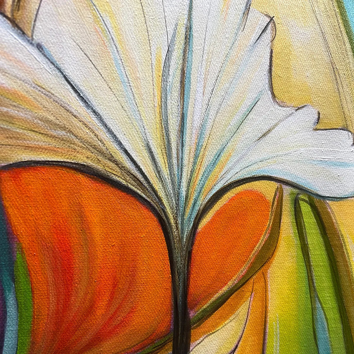 Vivid Rhythm – Hand-Painted Multicolored Floral Vines Abstract Painting | Vibrant Botanical Living Room & Dining Room Art