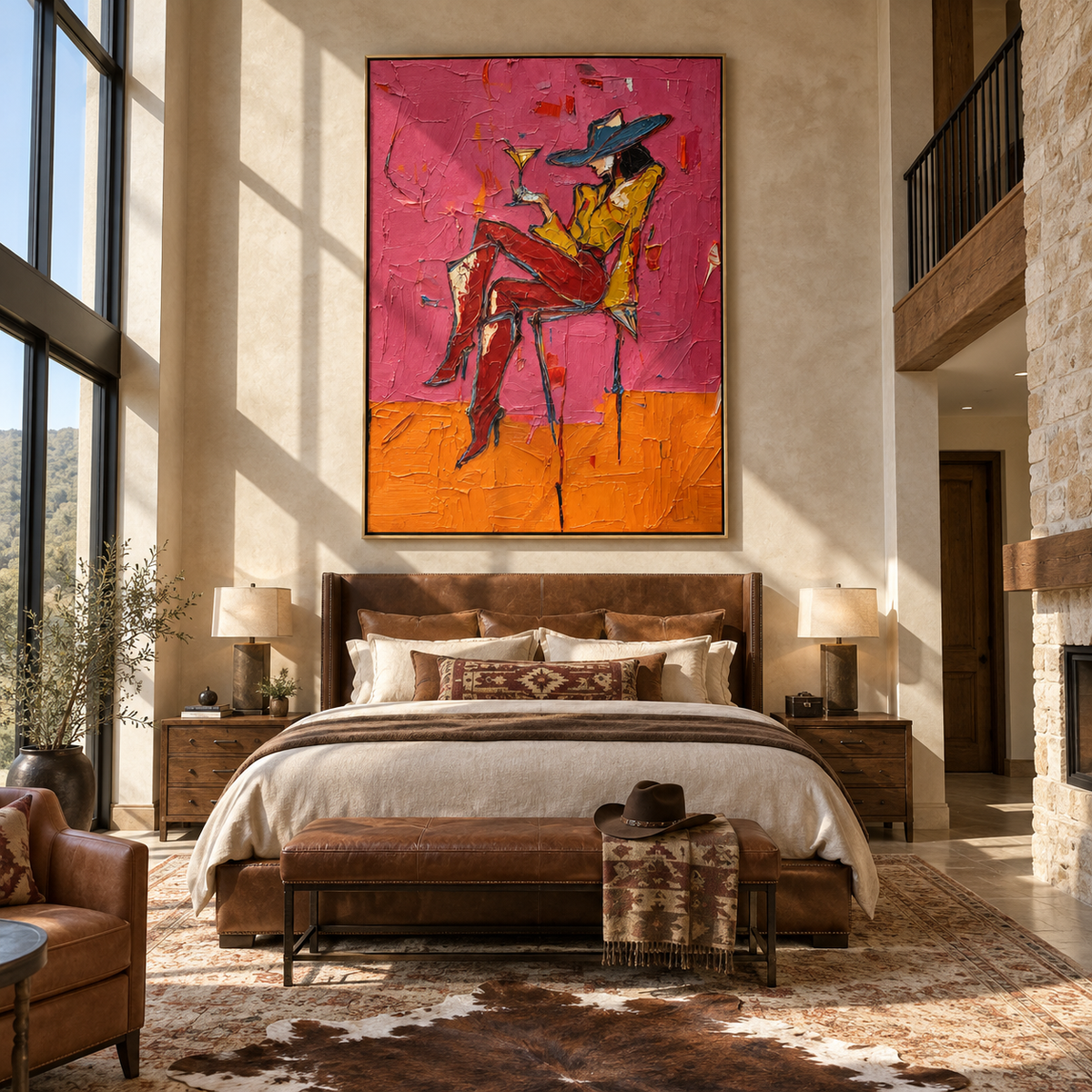 Magenta Hour – Woman with Cocktail Portrait Painting | Vintage Americana Vertical Art