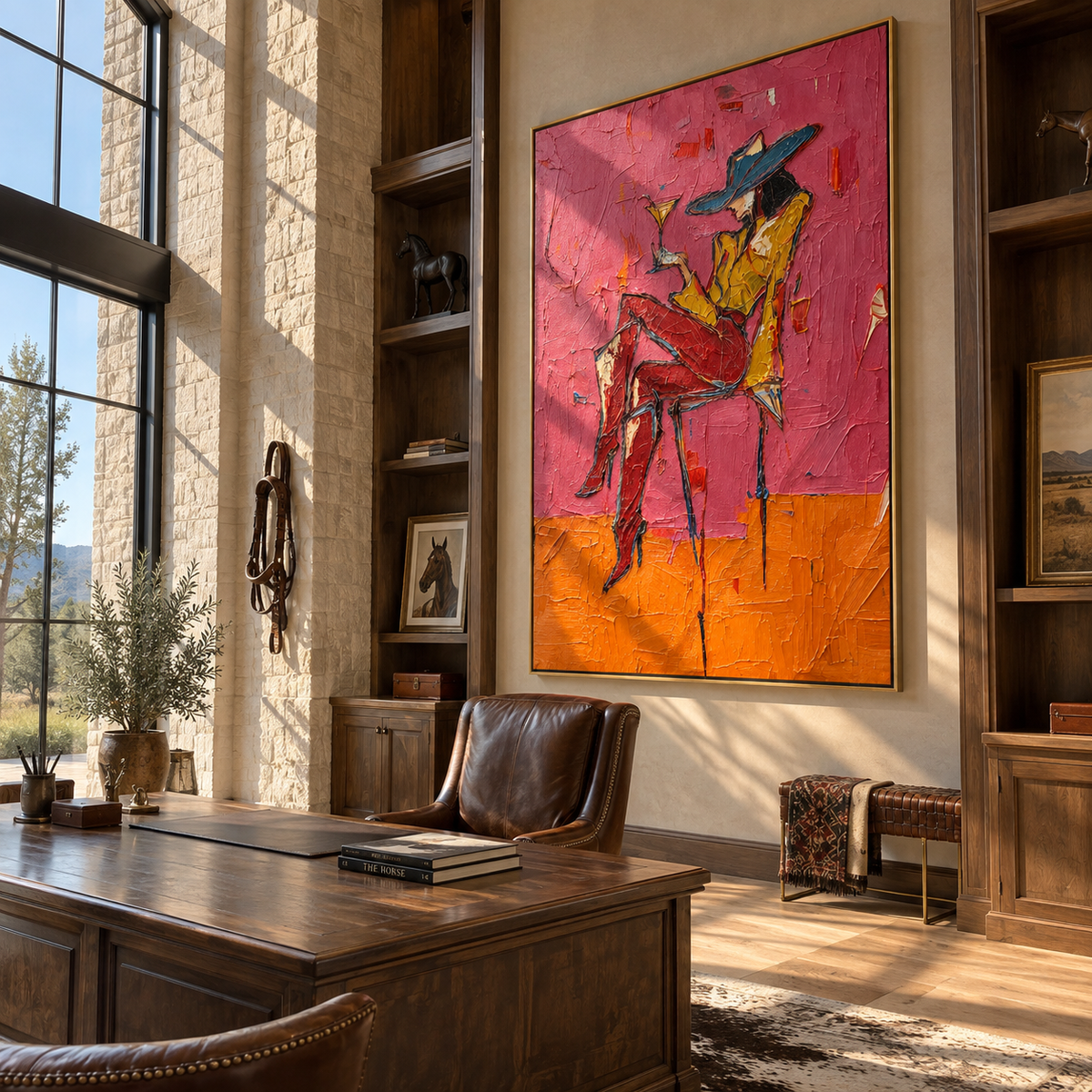 Magenta Hour – Woman with Cocktail Portrait Painting | Vintage Americana Vertical Art