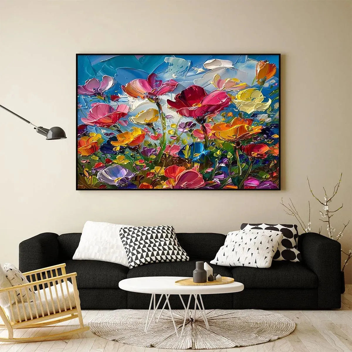 Vivid Bloom – Modern Rainbow Wildflower Impasto Floral Painting | Vibrant Botanical Living Room & Dining Room Art