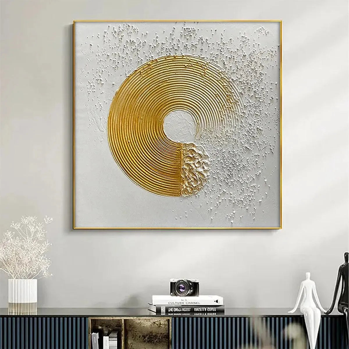 Golden Vortex – Gold Leaf Zen Circle Relief Texture Painting | Modern Luxury Metallic Living Room & Hotel Art