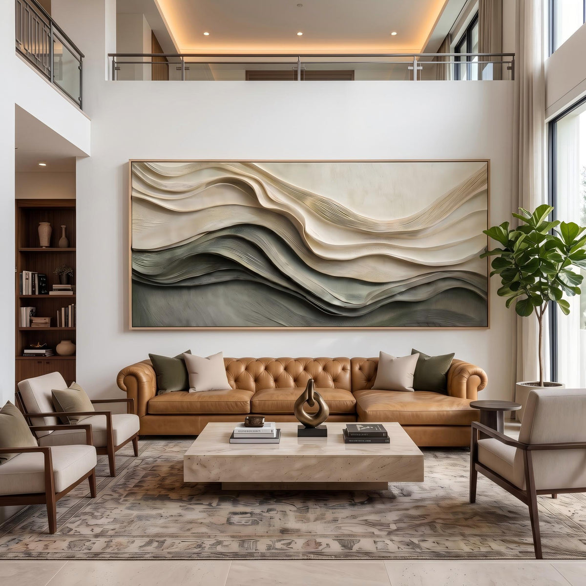 Shadow Ridges in Motion – Gray Black Layered Abstract Painting | Textured Horizontal Wall Art