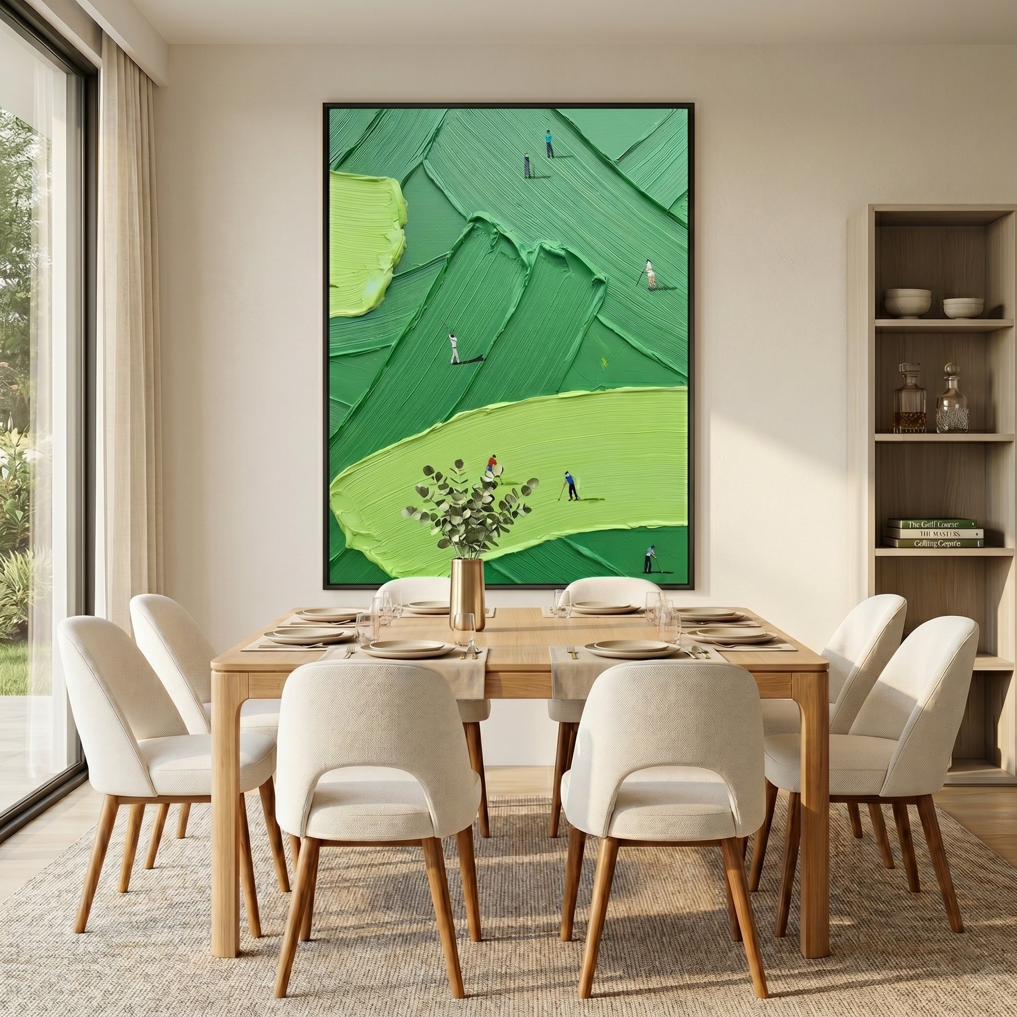The Fairway Pursuit – Modern Impasto Golfing Painting | Creative Green Texture Sports Office Decor