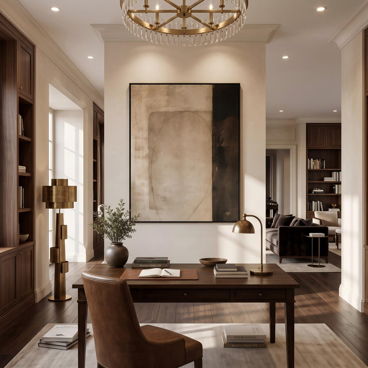 Stone Doorway in Haze – Earth Tone Minimalist Abstract Painting | Wabi-Sabi Vertical Wall Art