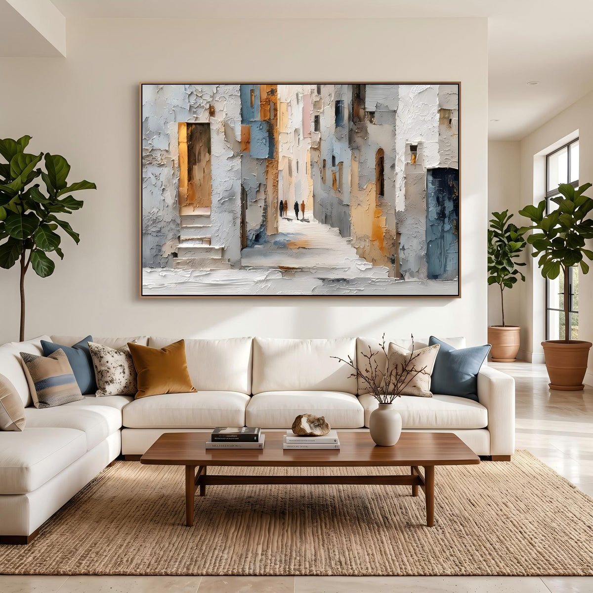 Sunlit Passage Through Town – European Street Painting | Impressionist Horizontal Wall Art