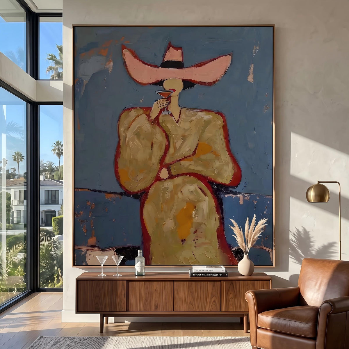 Midnight Hat Rides Tall – Pop Art Western Woman Painting | Blue Vertical Wall Art