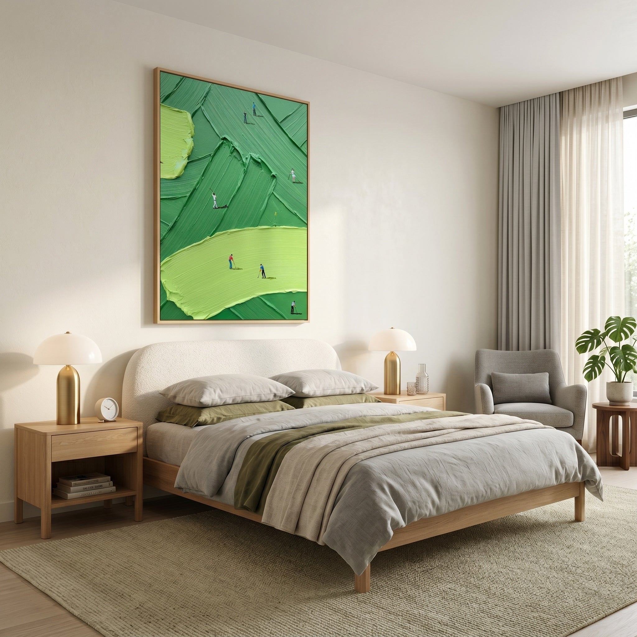 The Fairway Pursuit – Modern Impasto Golfing Painting | Creative Green Texture Sports Office Decor