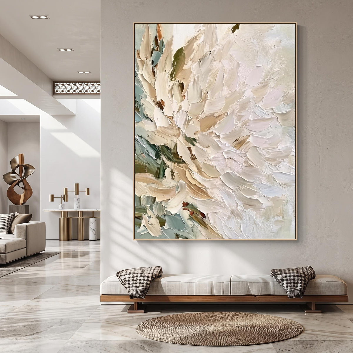 White Petals Catch Light – White Floral Painting | Textured Vertical Wall Art