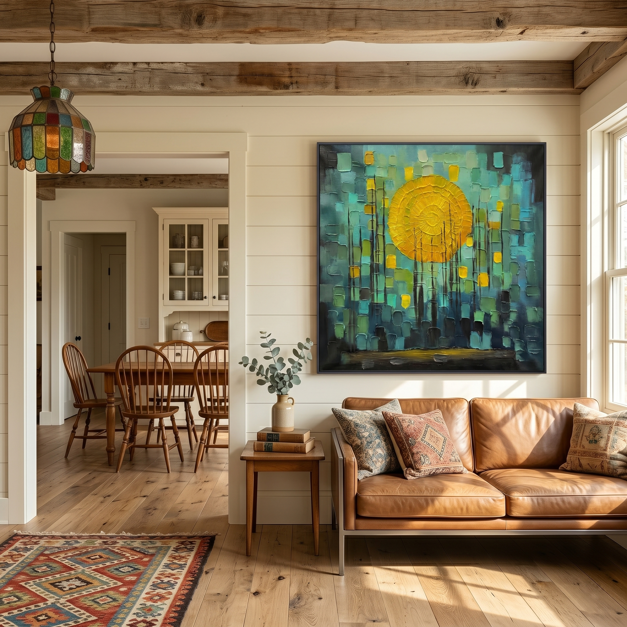 Dawn Illusion – Modern Abstract Teal and Yellow Impasto Sunrise | Healing Bedroom Wall Art