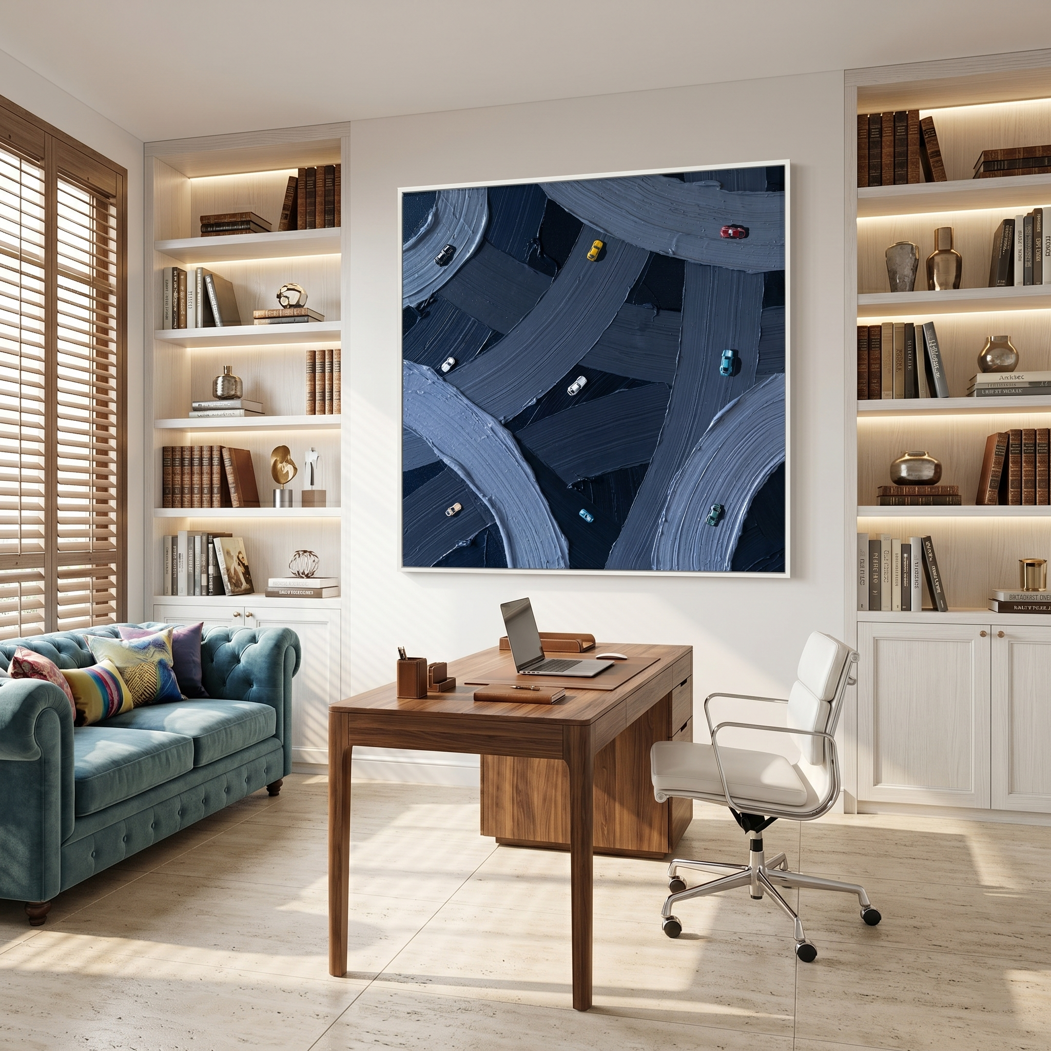 Urban Pulse – Impasto Highway Miniature Car Abstract Canvas | Modern Industrial Office Wall Art