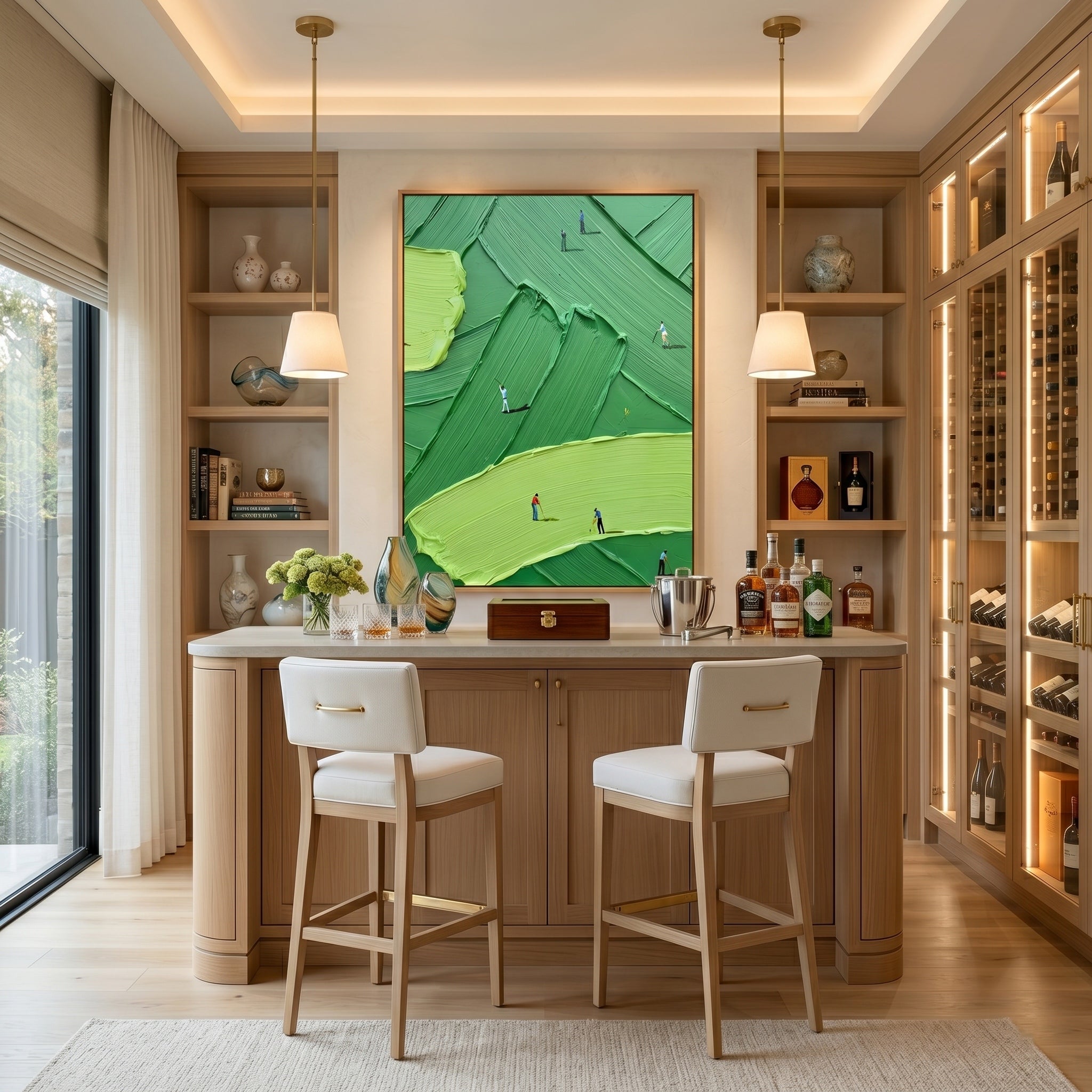The Fairway Pursuit – Modern Impasto Golfing Painting | Creative Green Texture Sports Office Decor