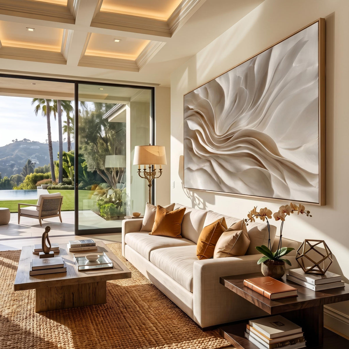 Ivory Folds in Bloom – Cream Sculptural Abstract Painting | Textured Horizontal Wall Art