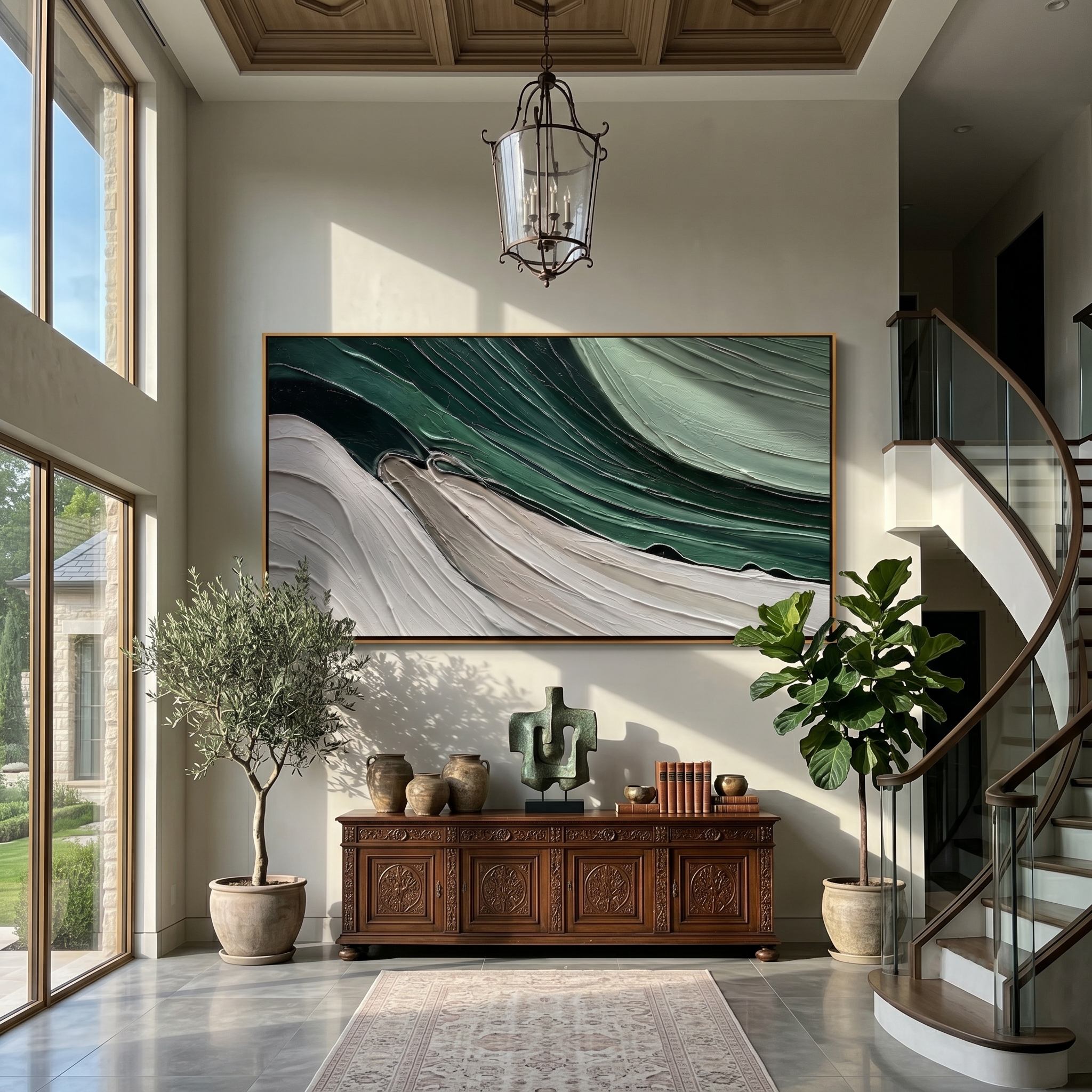 Verdant Flow – Modern Minimalist Forest Green Texture Canvas | Abstract Living Room Wall Art