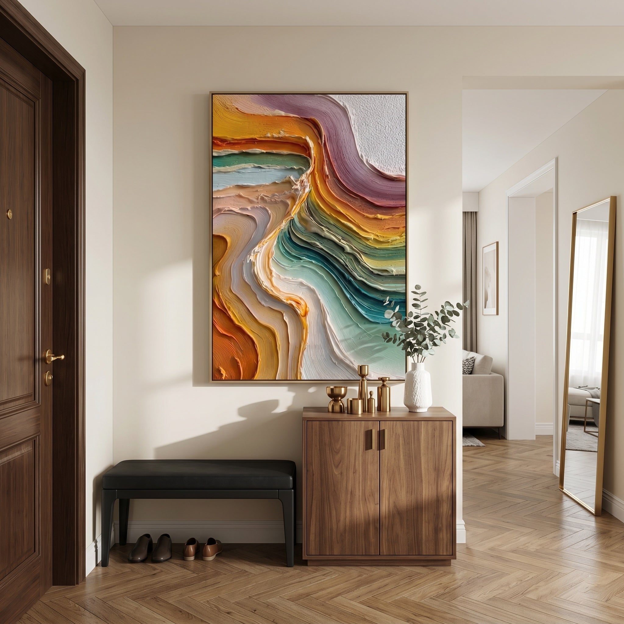 Luminous Veins – Wabi-sabi Heavy Impasto Abstract Painting | Contemporary Minimalist Living Room Art