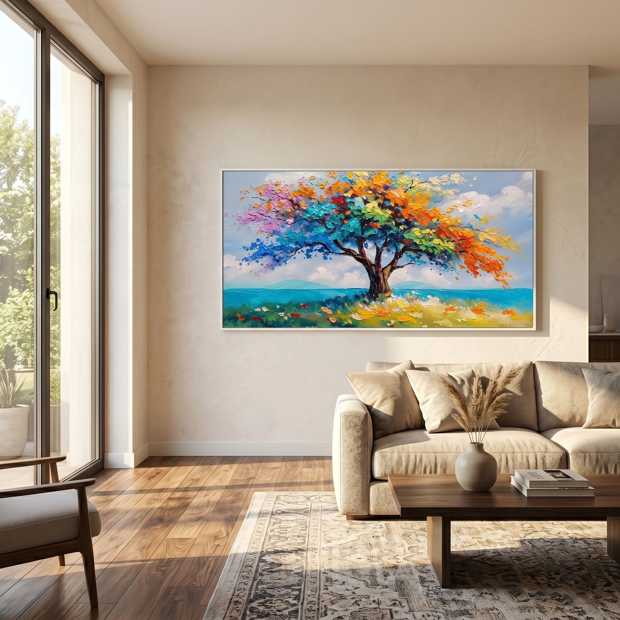 Colors of Life – Modern Impasto Colorful Tree of Life Landscape | Vibrant Living Room Wall Art