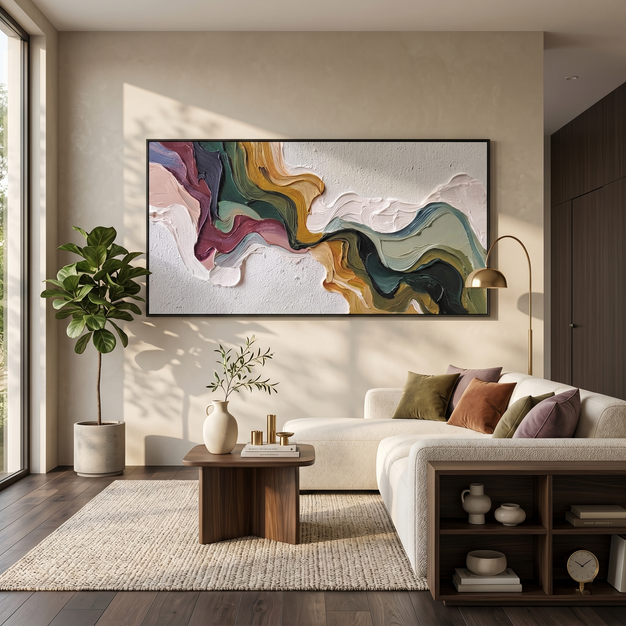 Earth's Veins – Modern Sculptural Texture Abstract Painting | Wabi-Sabi Vintage Green Entryway Wall Art