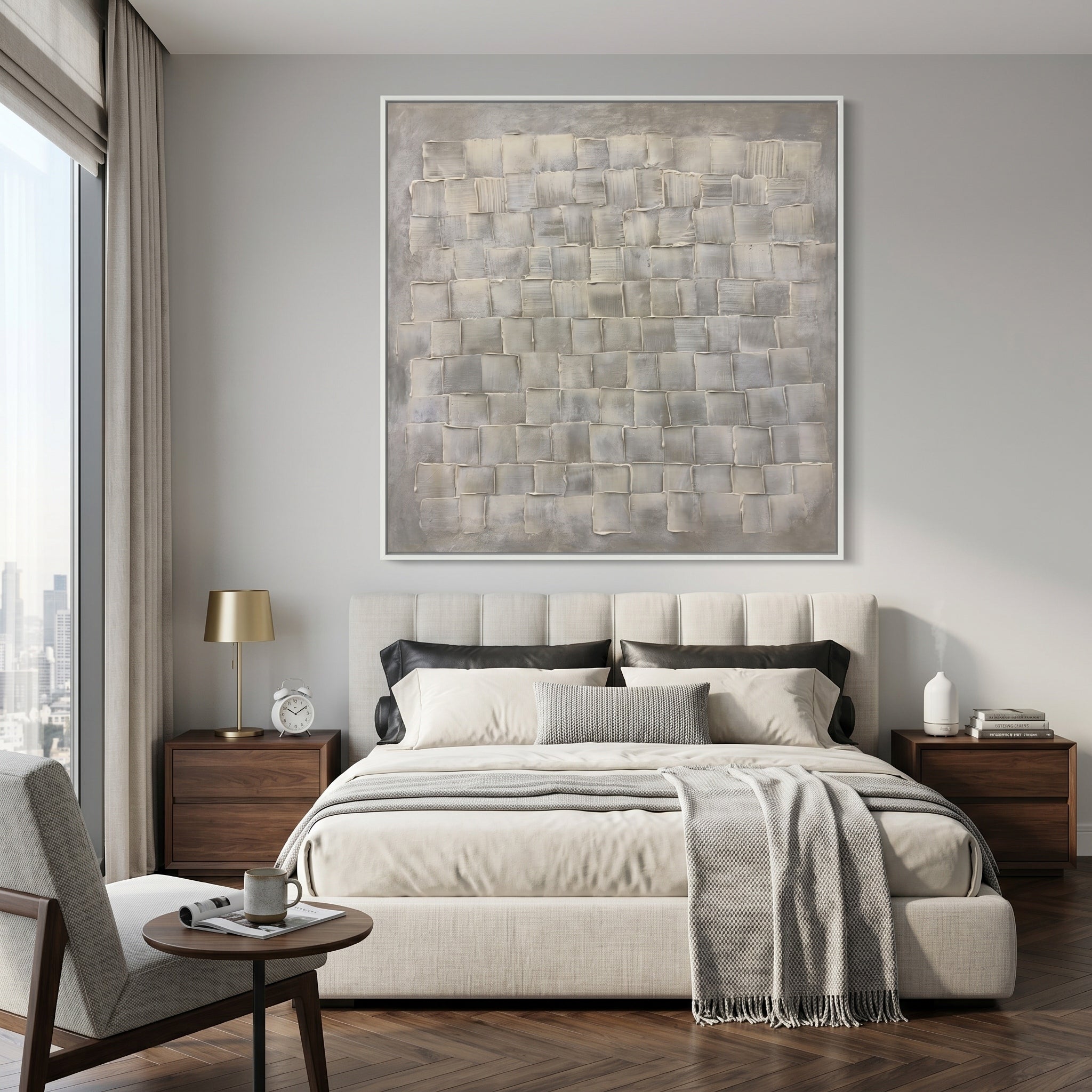 Time-Weaved Shadows – Wabi-Sabi Style Gray Minimalist Textured Painting | Modern Abstract Living Room Art