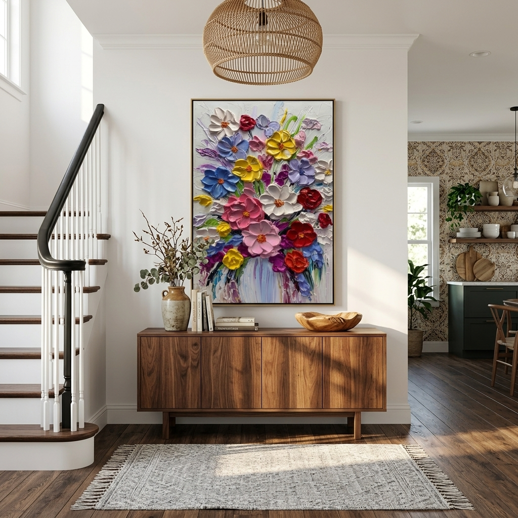 Poetry of Blooms – Modern Impasto Floral Art | Healing Multicolored Living Room & Dining Wall Decor