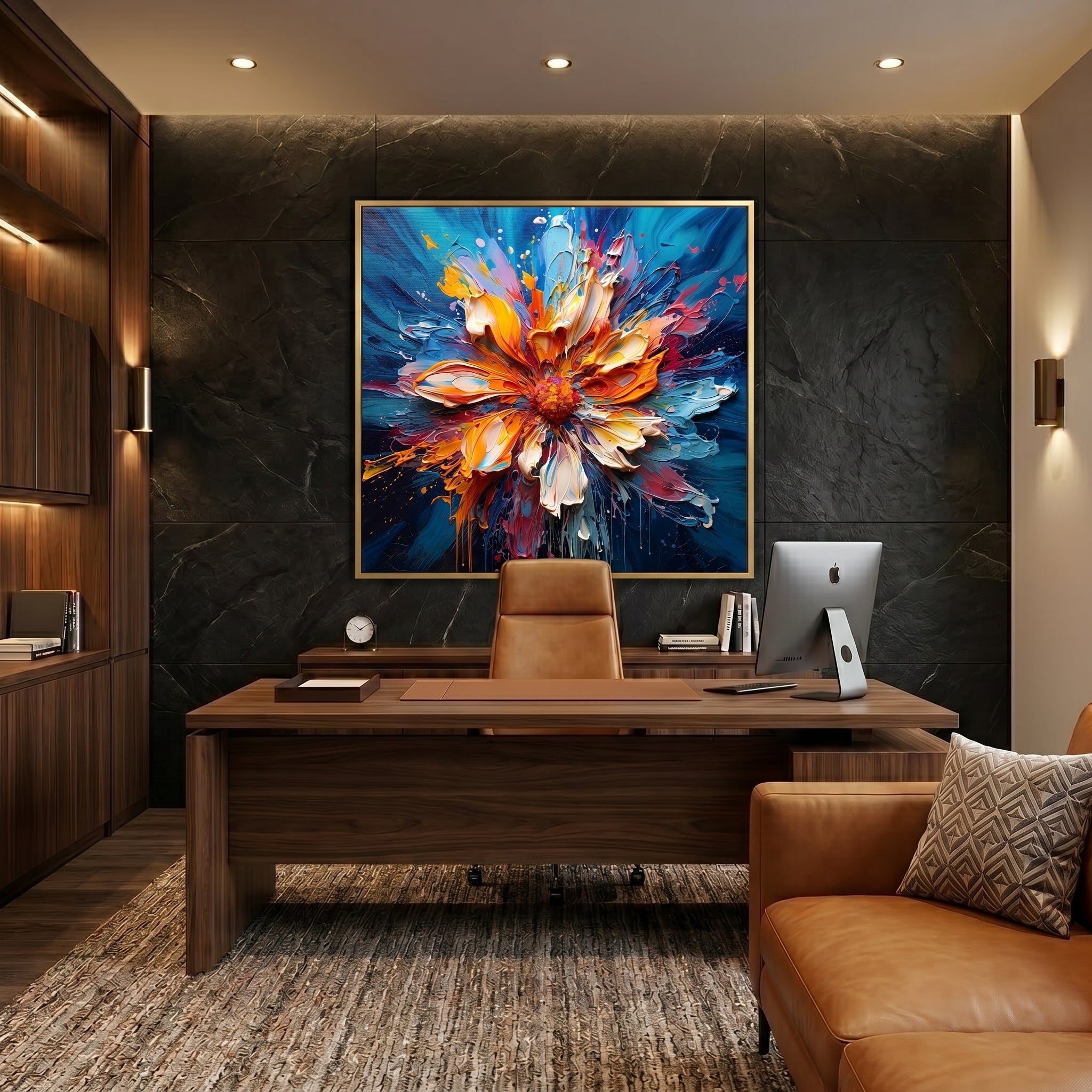 Vibrant Eruption – Modern Heavy Impasto Abstract Floral Oil Painting | Creative 3D Textured Hallway Art
