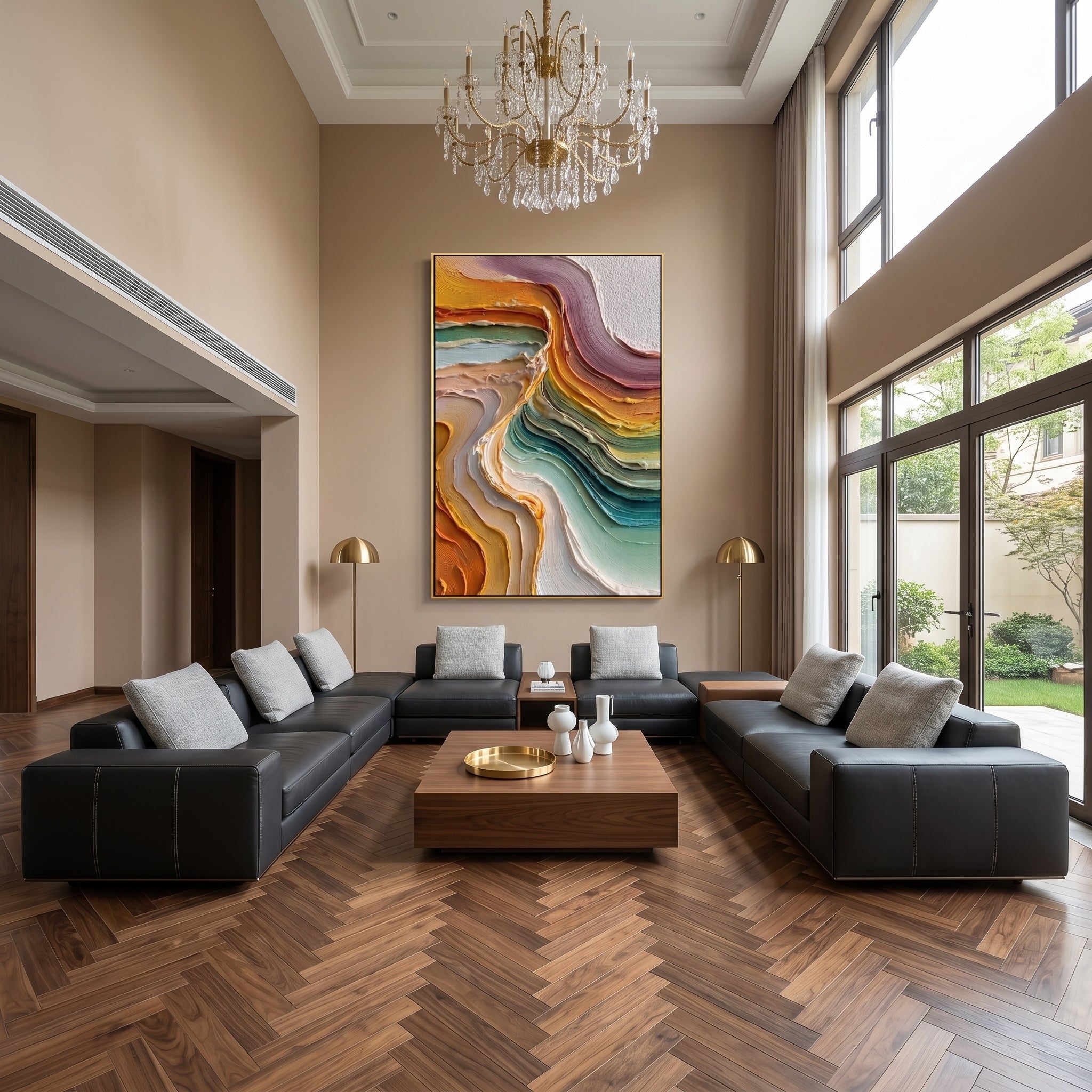 Luminous Veins – Wabi-sabi Heavy Impasto Abstract Painting | Contemporary Minimalist Living Room Art