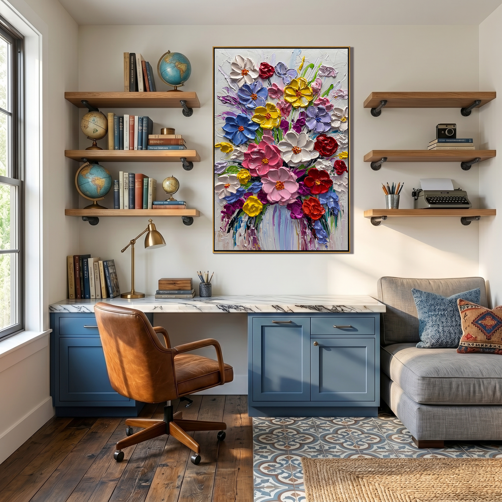 Poetry of Blooms – Modern Impasto Floral Art | Healing Multicolored Living Room & Dining Wall Decor