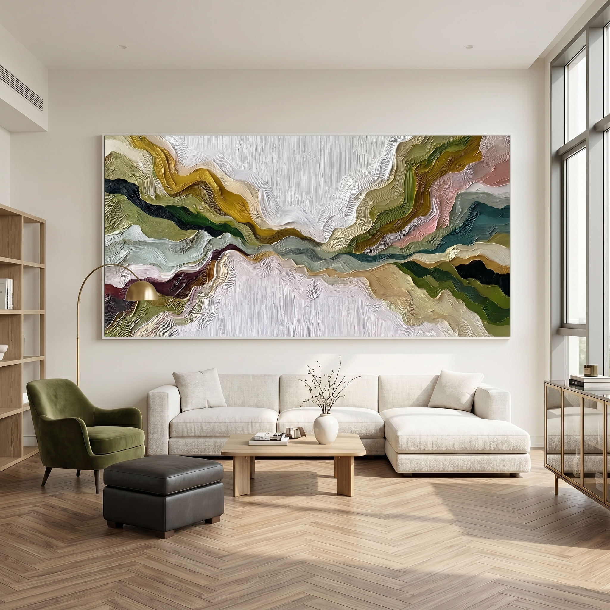 Mountain Rhythms – Heavy Texture Earth-Tone Abstract Painting | Modern Wabi-Sabi Large Living Room Art