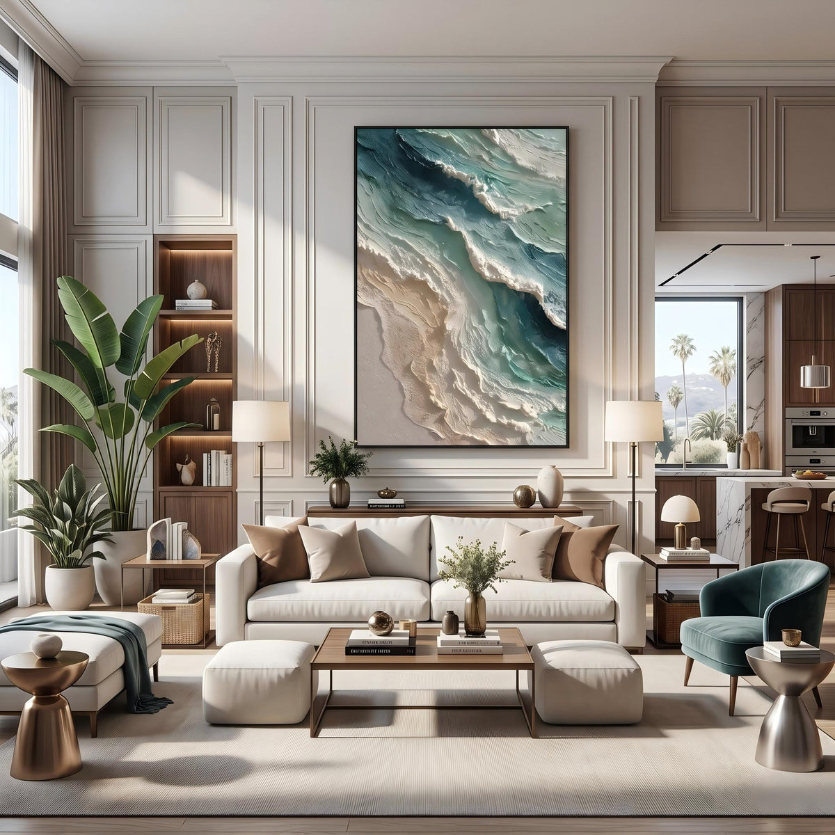 Ocean Crest Meets Sky – Blue Green Coastal Wave Painting | Textured Vertical Wall Art