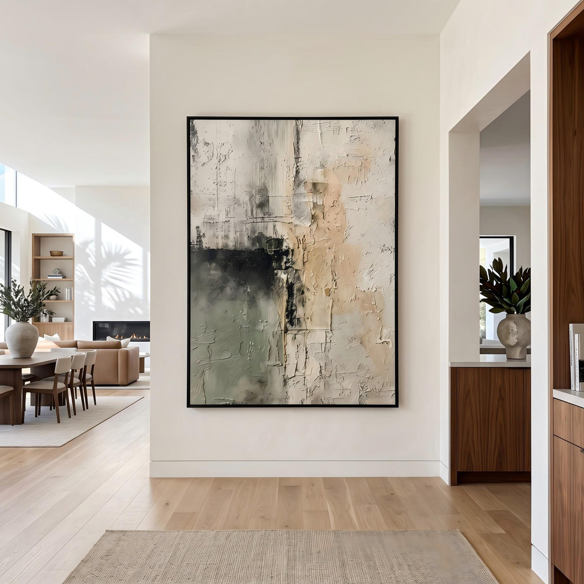 Sage Weathered Passage – Green Beige Wabi-Sabi Abstract Painting | Vertical Wall Art