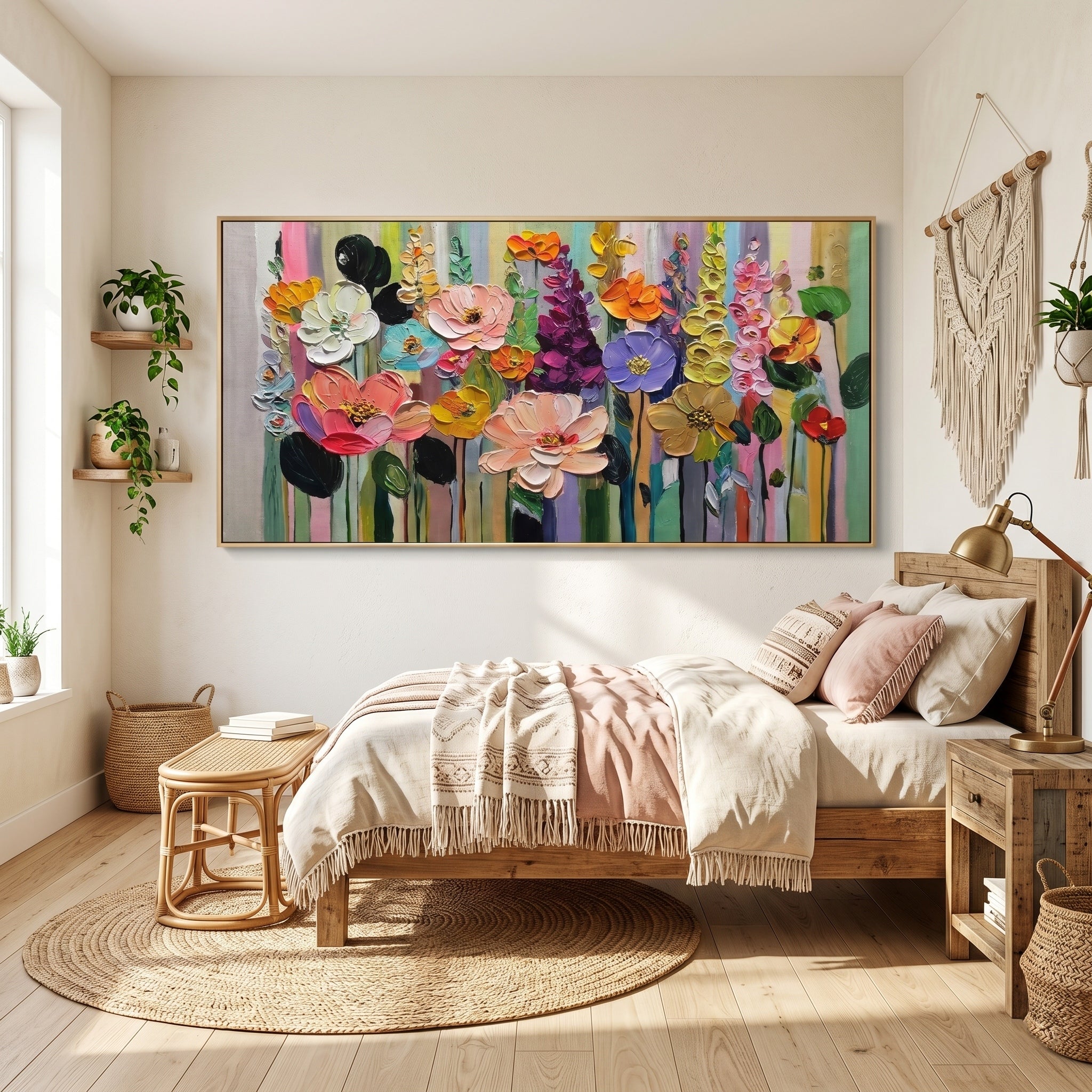 Dopamine Garden - Modern Impasto Colorful Wildflower Canvas | Joyful Living Room Wall Art