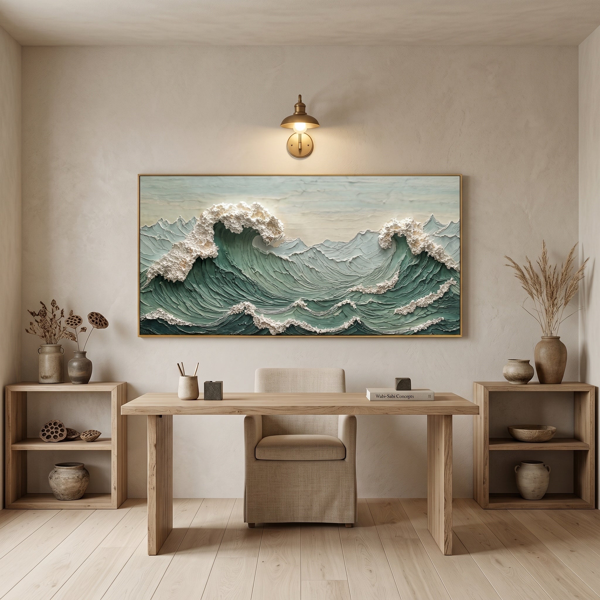 The Awakening Surge – Modern Heavy Impasto Painting | Creative Wabi-Sabi Sea Wave Living Room Art