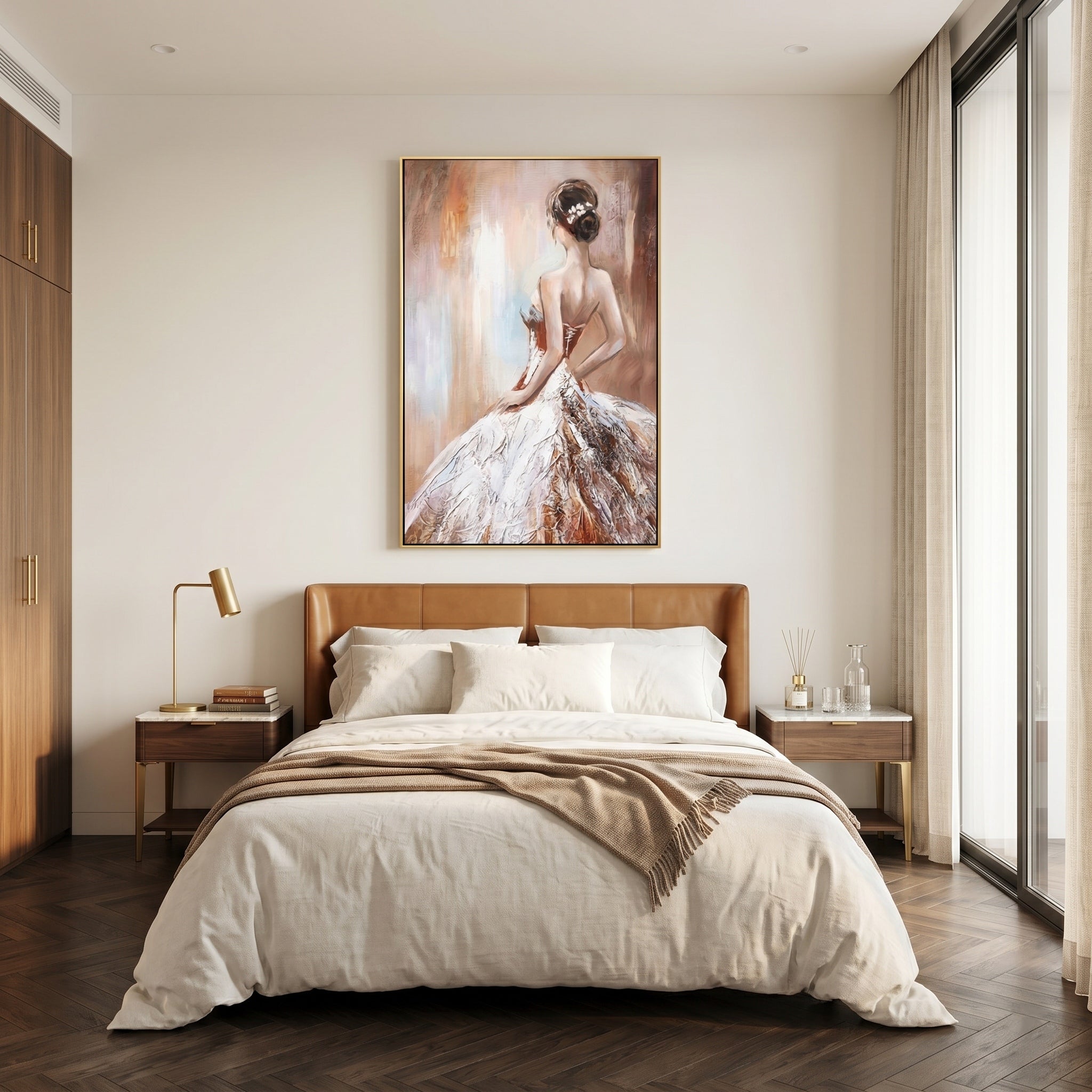 Glance of Time – Impressionist Impasto Girl in White Gown | Modern Aesthetic Bedroom Wall Art