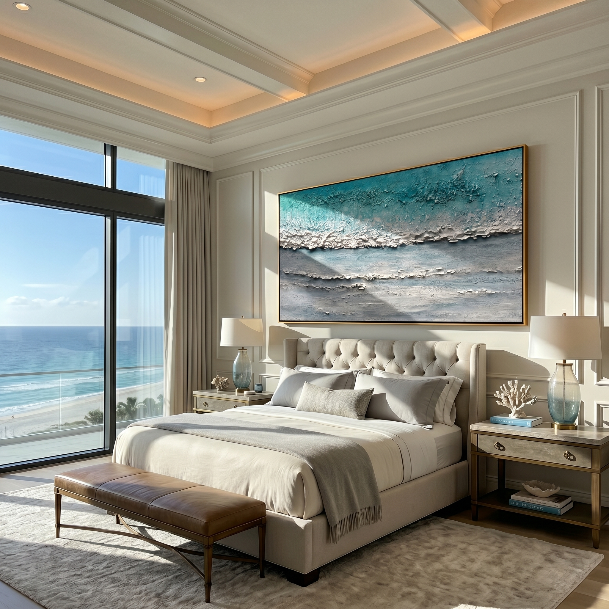 Azure Realm – Wabi sabi style turquoise thickly applied texture painting | Modern minimalist living room art
